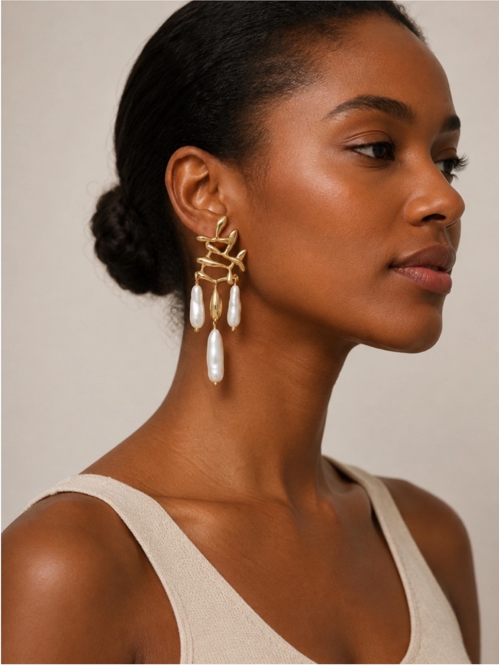 Gold and White Pearl Drop Earrings